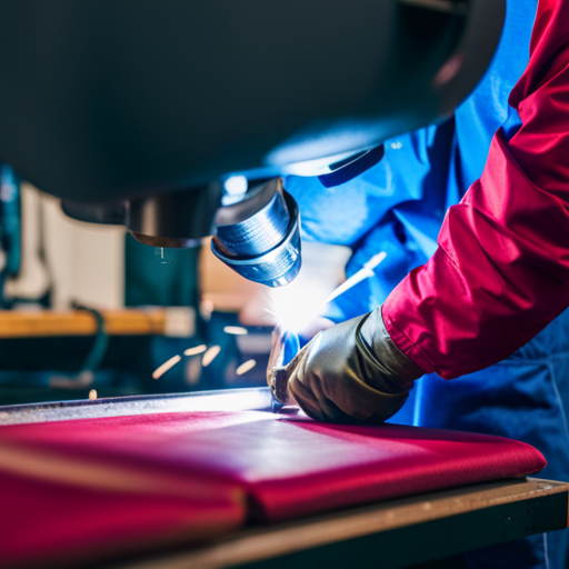 image of a professional upholsterer using a precision welding tool to seamlessly join two pieces of upholstery fabric