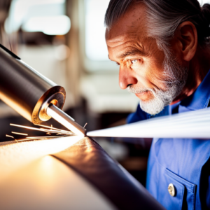 An image of a skilled upholsterer using a welding torch to intricately join fabric and metal, showcasing the precision and artistry involved in upholstery welding techniques