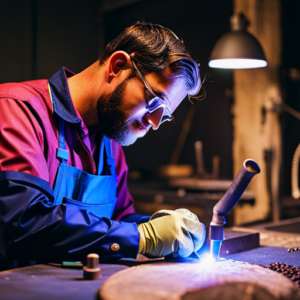 An image of a skilled welder meticulously crafting a custom upholstered piece, using precise tools and techniques to convey the unique brand identity of the product