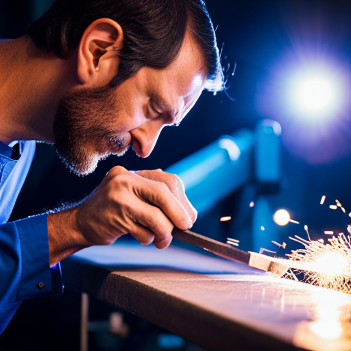 An image of a skilled upholsterer carefully welding together two pieces of fabric, with precision and attention to detail, showcasing the unique craftsmanship and expertise required in developing a unique selling proposition in upholstery welding