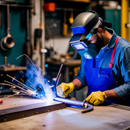 An image of a welding workshop with sustainable materials and eco-friendly equipment