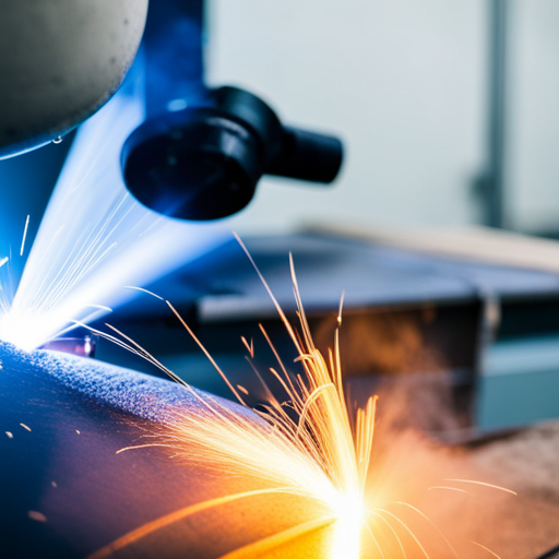 An image of a well-lit upholstery workshop with a skilled welder meticulously joining fabric and metal frames