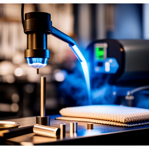 An image of a precision welding machine with a digital display showing the temperature and pressure settings, next to a stack of perfectly welded upholstery pieces