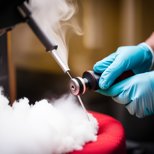 An image of a skilled upholsterer using a fabric steamer to carefully remove wrinkles and creases from a piece of upholstery fabric