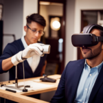 An image of a customer service representative using virtual reality technology to assist a customer in selecting fabric and design options for their upholstery welding project