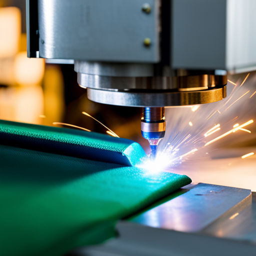 An image of a state-of-the-art upholstery welding machine in action, with a close-up of the precision welding process and the seamless finish of the fabric