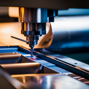 An image of a modern upholstery welding machine in action, with a close-up of the intricate stitching and welding process