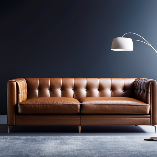 An image of a modern, sleek sofa with upholstery made from innovative sustainable materials