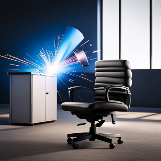 An image of a modern, sleek office chair being welded together with precision and advanced technology