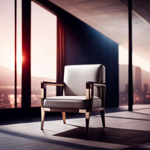 An image of a modern, sleek upholstered chair with clean lines and bold, metallic welding materials