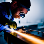 An image of a modern upholsterer using advanced welding equipment to seamlessly join fabric and metal, with precision and efficiency, showcasing the integration of technology in upholstery welding services