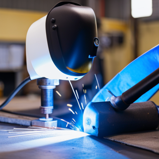 An image of a welding workshop with a close-up of upholstery foam being used as a heat-resistant barrier between the welding area and other materials, such as fabric or leather