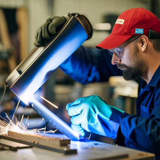 An image of a skilled upholsterer welding together custom interior design pieces, such as chairs or couches, in a well-lit workshop