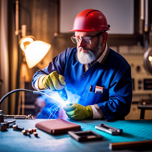 An image of a skilled upholsterer meticulously welding custom-designed metal frames for unique home decor pieces, surrounded by a variety of luxurious fabrics and materials