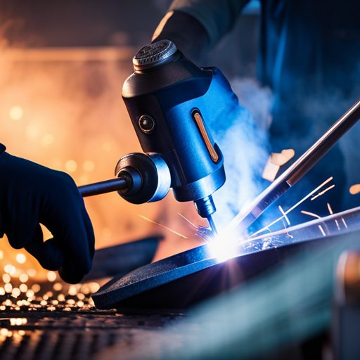 An abstract image of a craftsman welding together the frame of a sleek, modern chair