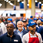 An image of a large convention center filled with rows of booths showcasing the latest in upholstery welding technology and products