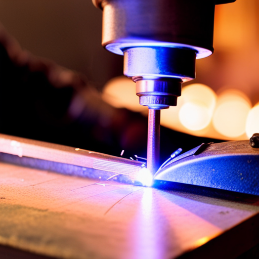 An image featuring a close-up of a professional upholsterer using a welding tool to join synthetic fabrics, with sparks flying and the vibrant colors and textures of the materials on display